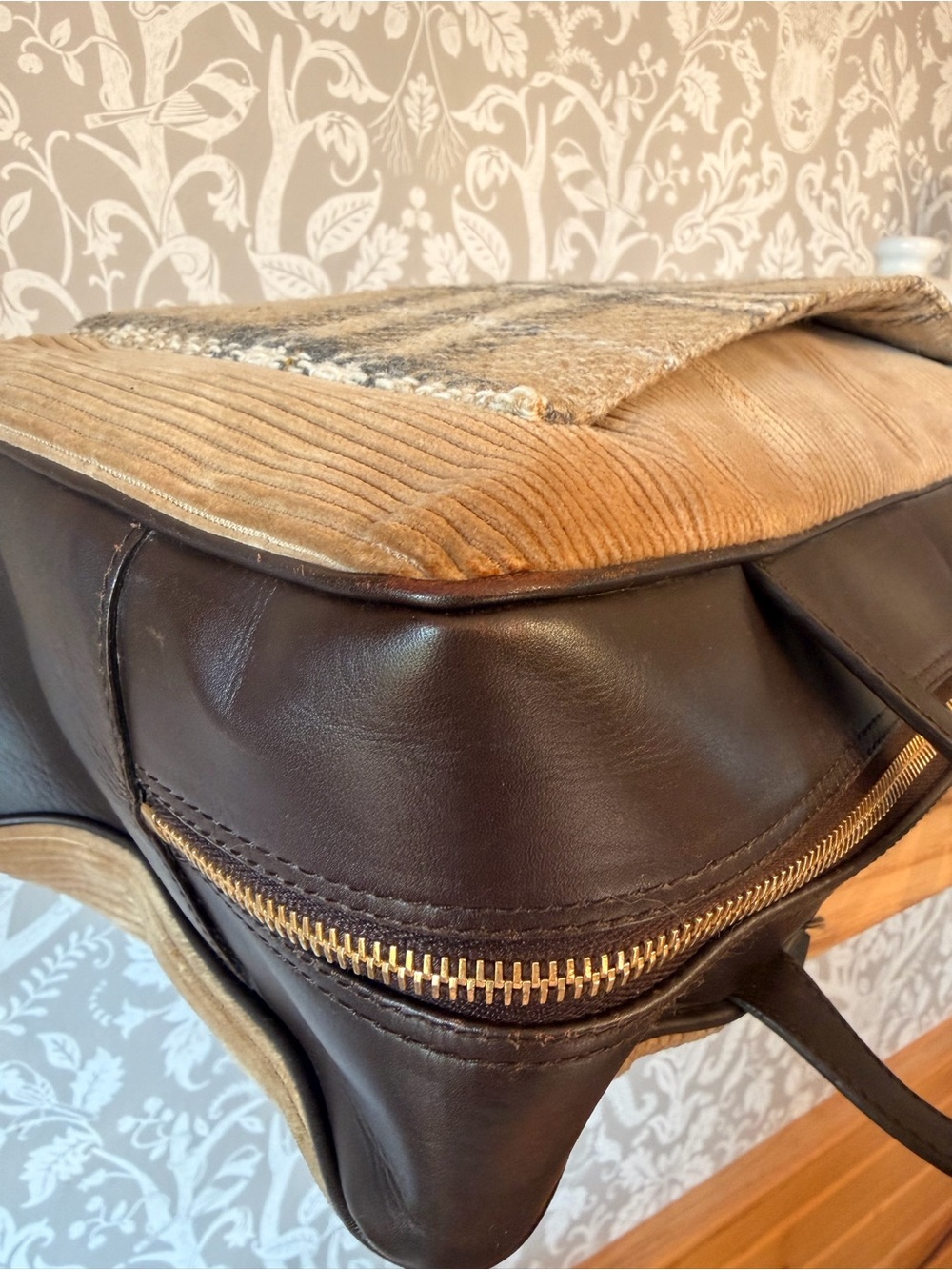 Burberry Vintage Satchel Leather, Wool & Corduroy - Picture 11 of 17